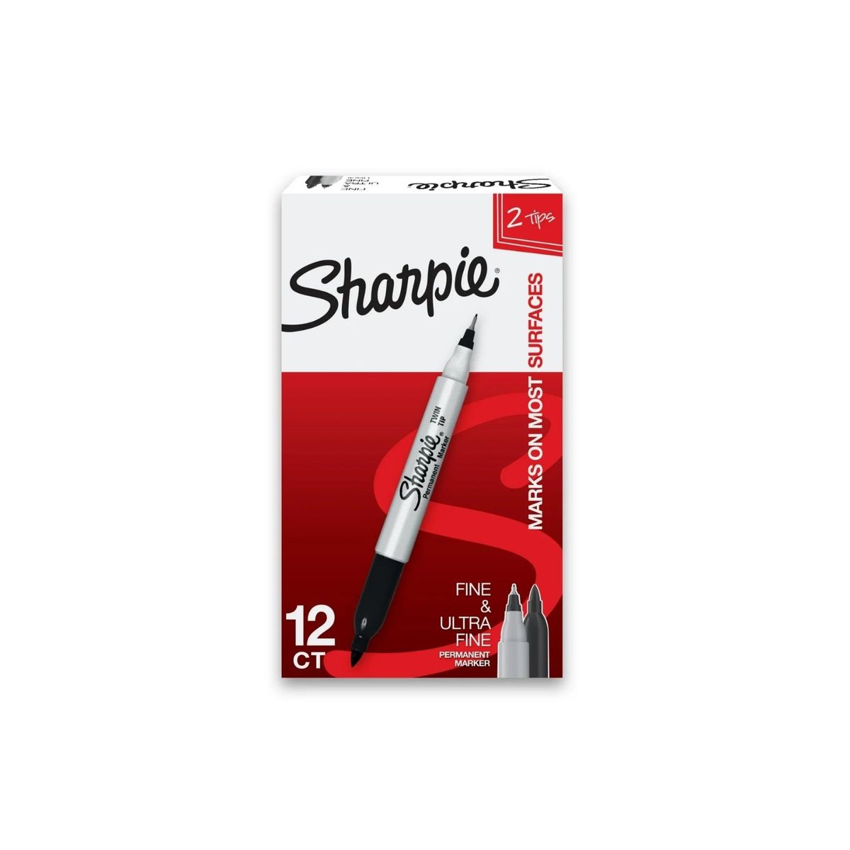 SHARPIE - Caja de 12 Marcadores Permanentes Sharpie Doble Punta Fino y Ultra Fino Negro