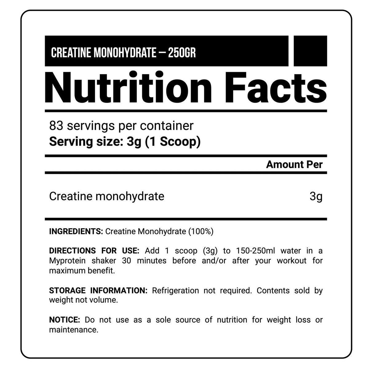 MYPROTEIN - Impact Creatina Monohidratada Myprotein 250Gr + Hand Grip