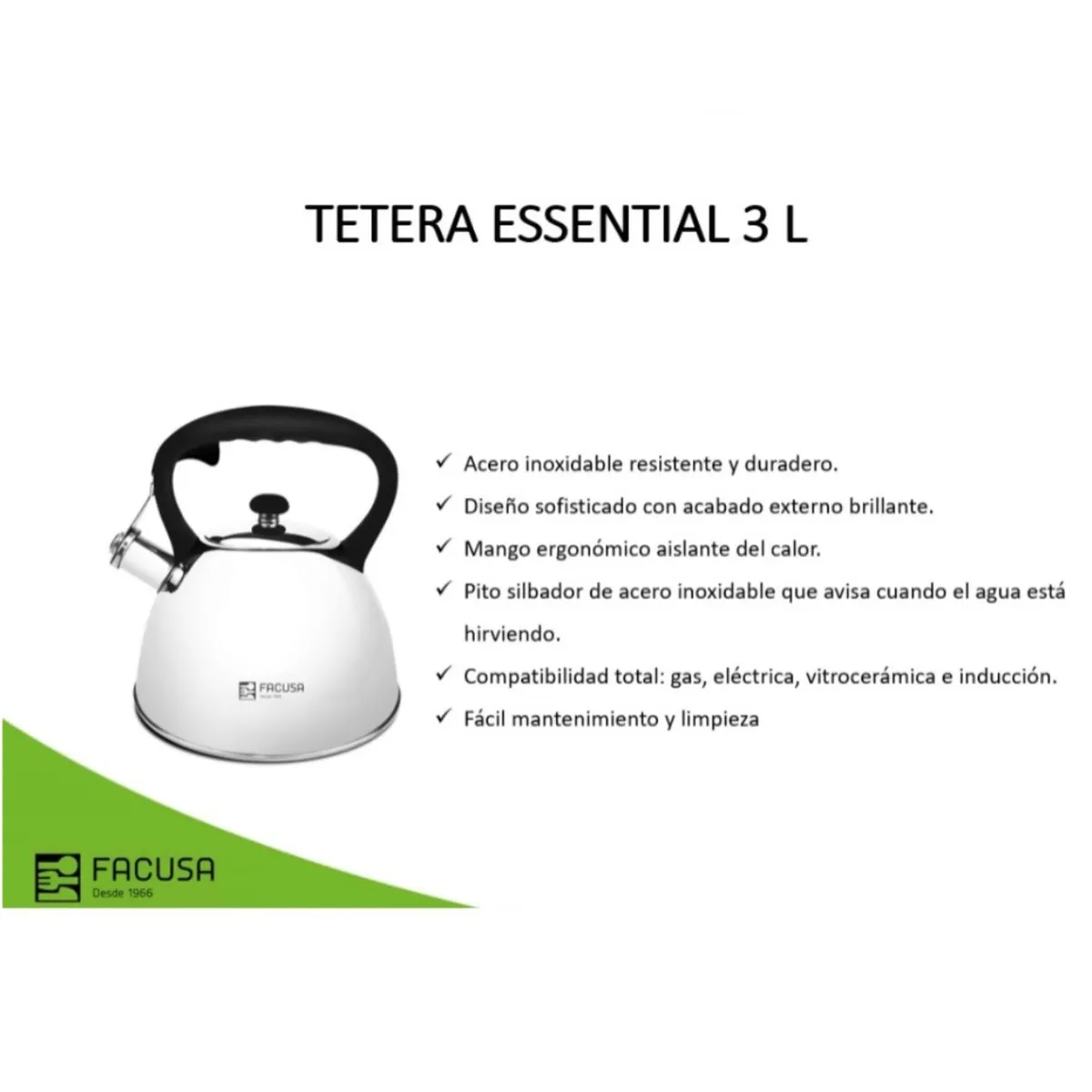 FACUSA - Tetera Facusa acero inoxidable 3 Litros silbante Alta Calidad 2025