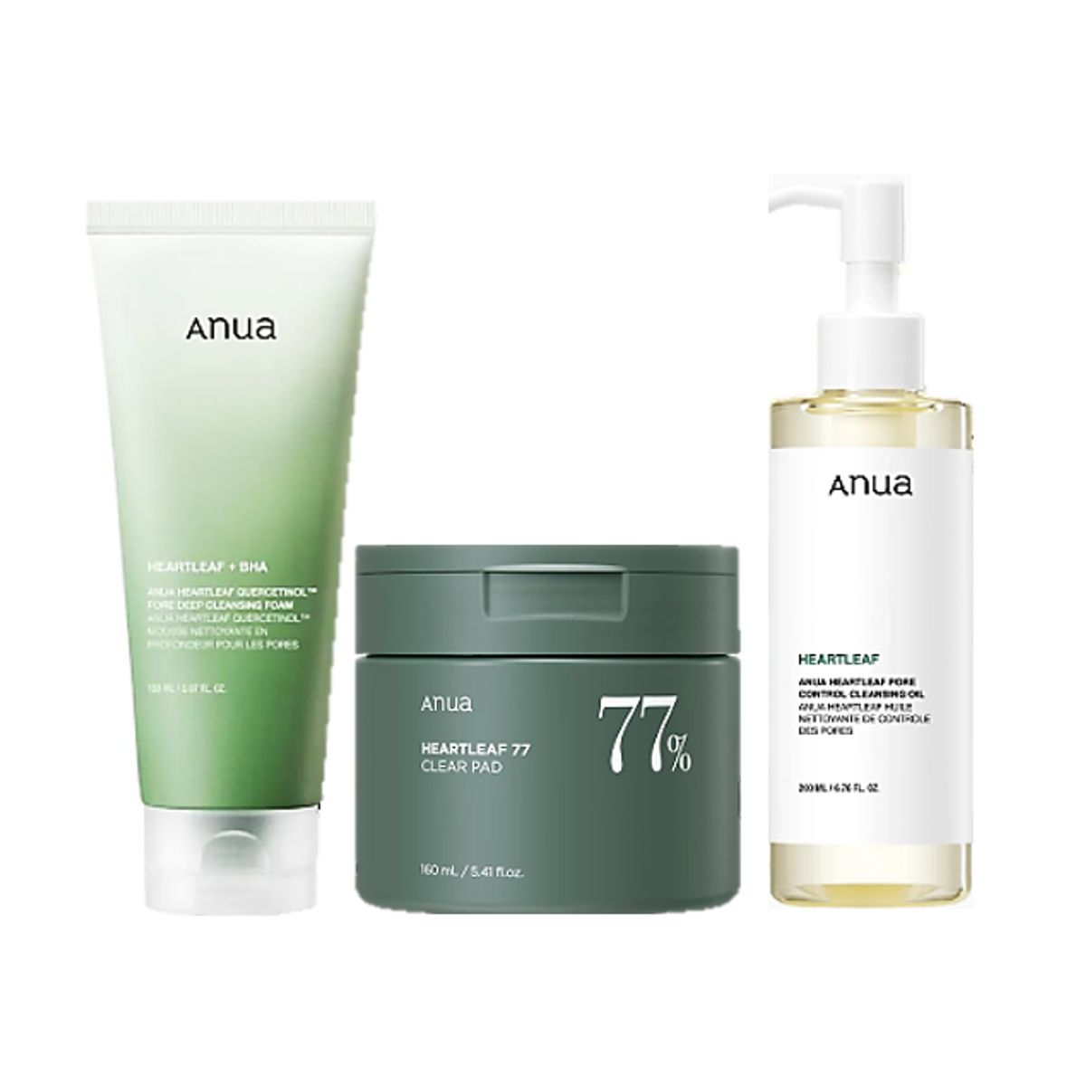 ANUA - PACK ANUA HEARTLEAF LIMPIEZA PROFUNDA & CALMA  ACEITE + PADS + ESPUMA