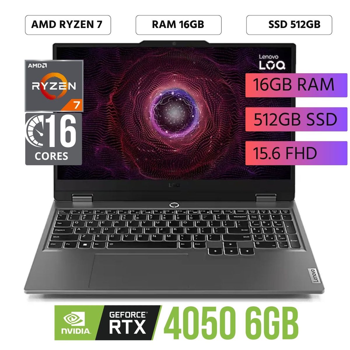 LENOVO - LAPTOP LENOVO LOQ 15IRX9 AMD RYZEN 7 7435HS RAM 16GB SSD 512GB RTX 4050 6GB 15.6" WIN 11