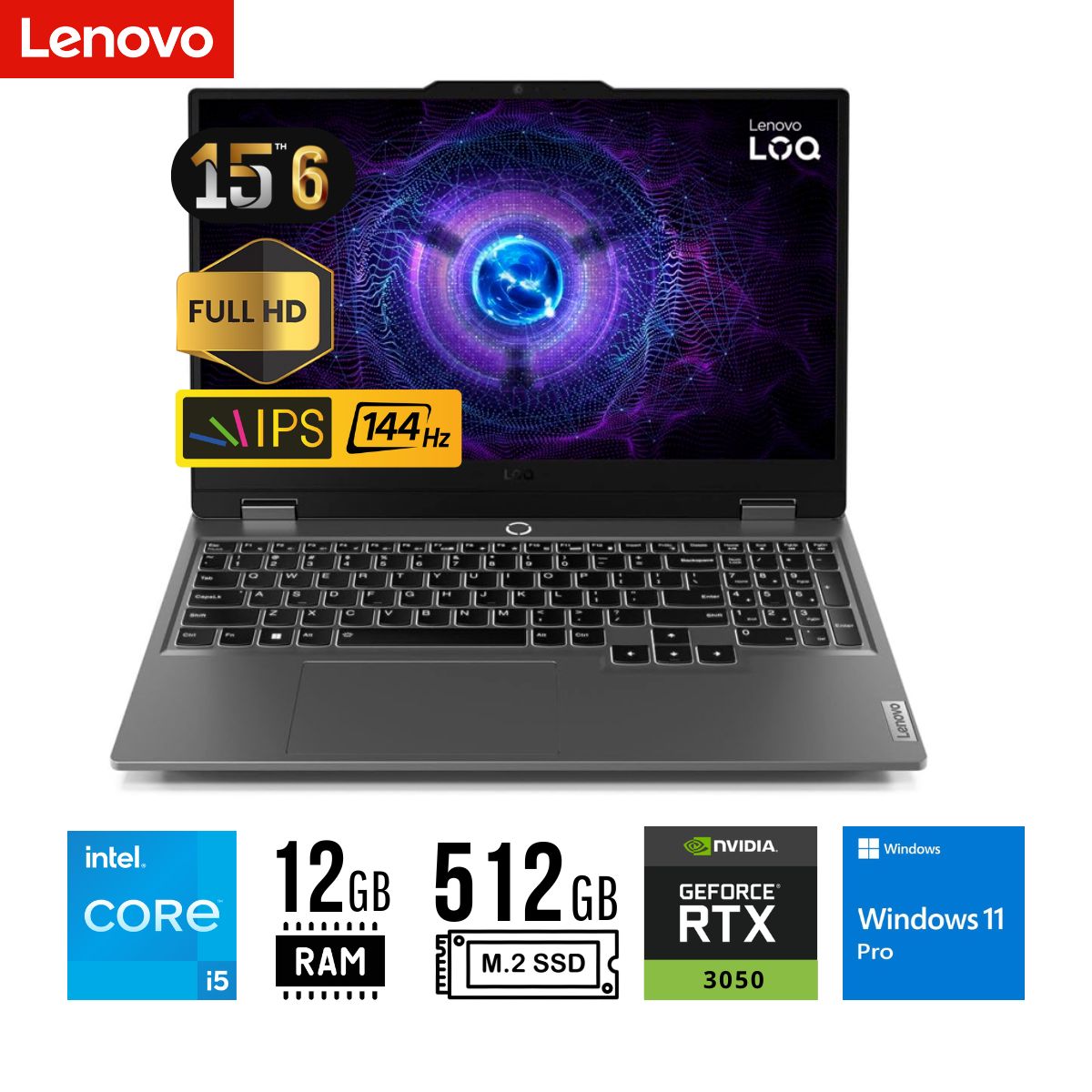 LENOVO - LAPTOLAPTOP LENOVO LOQ 15IAX9 INTEL CORE i5-12450HX 12GB SSD 512GB RTX 3050 6GB 15.6" FHD WIN 11