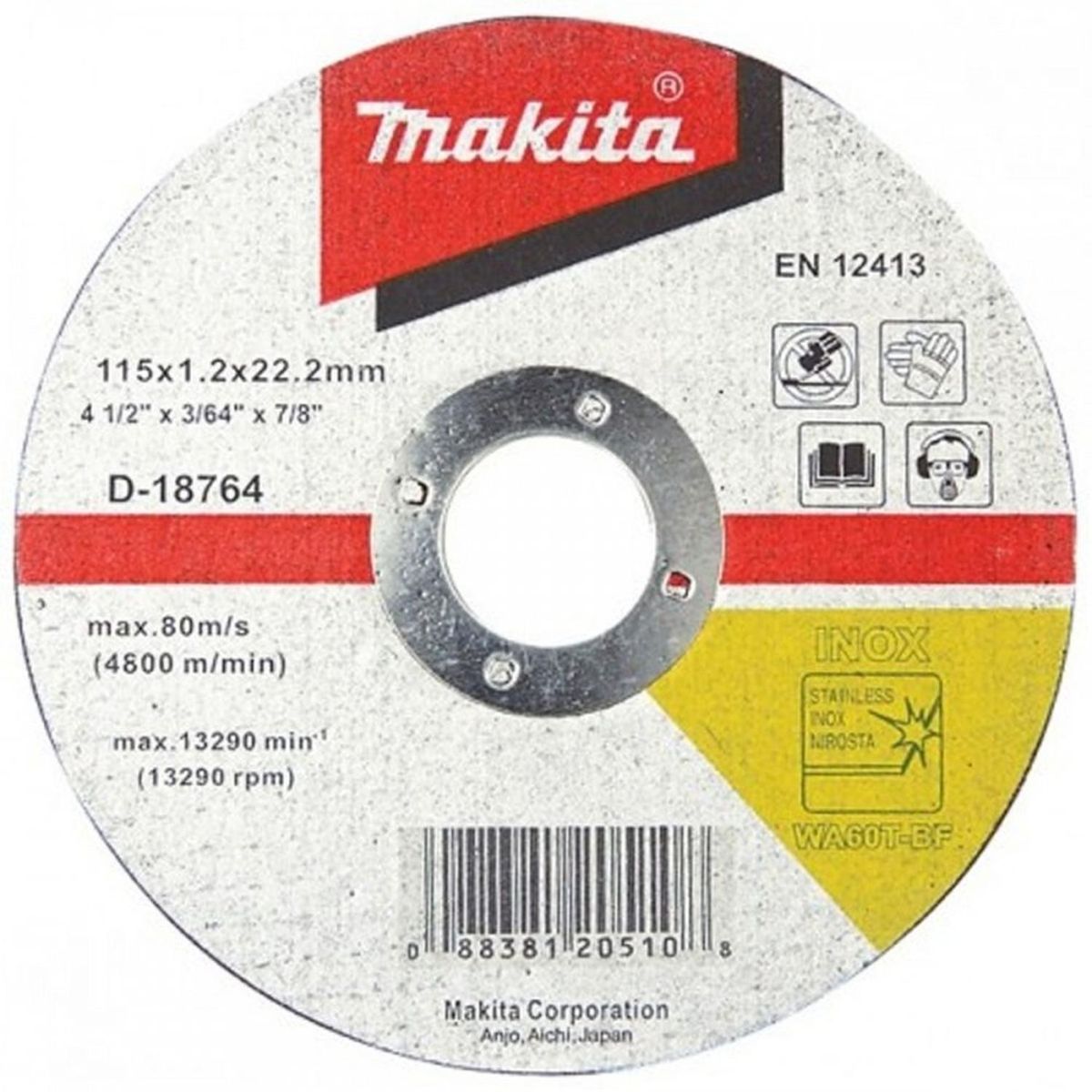 MAKITA - Disco Abrasivo Corte Inox 4.1/2 1.2mm Wa60t Makita D-18764