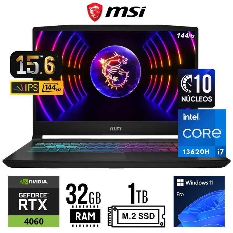 MSI - LAPTOP MSI KATANA 15 B13VFK INTEL COREi7-13620H RAM 32GB SSD 1TB RTX 4060 8GB 15.6" WIN 11