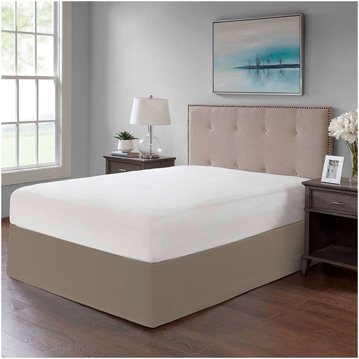 GENERICO - FALDON DE TARIMA QUEEN 160CM x 200CM MINIMAL DRILL 35CM BEIGE OSCURO