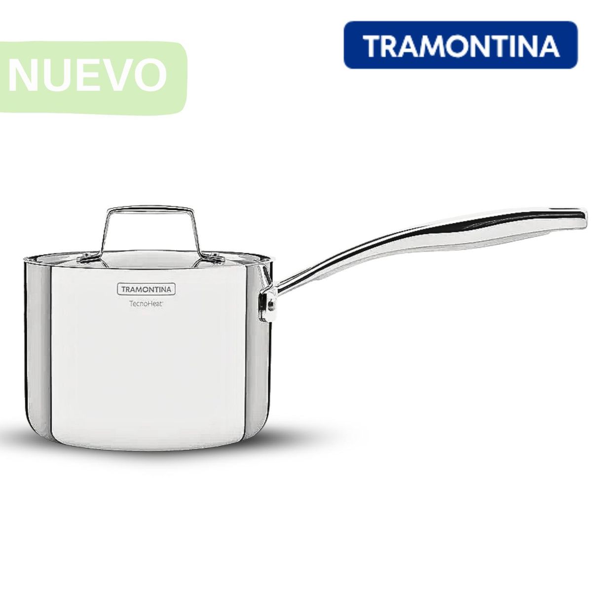 TRAMONTINA - Olla alta de acero inoxidable con tapa y mango 14 cm 1,5 L TRAMONTINA