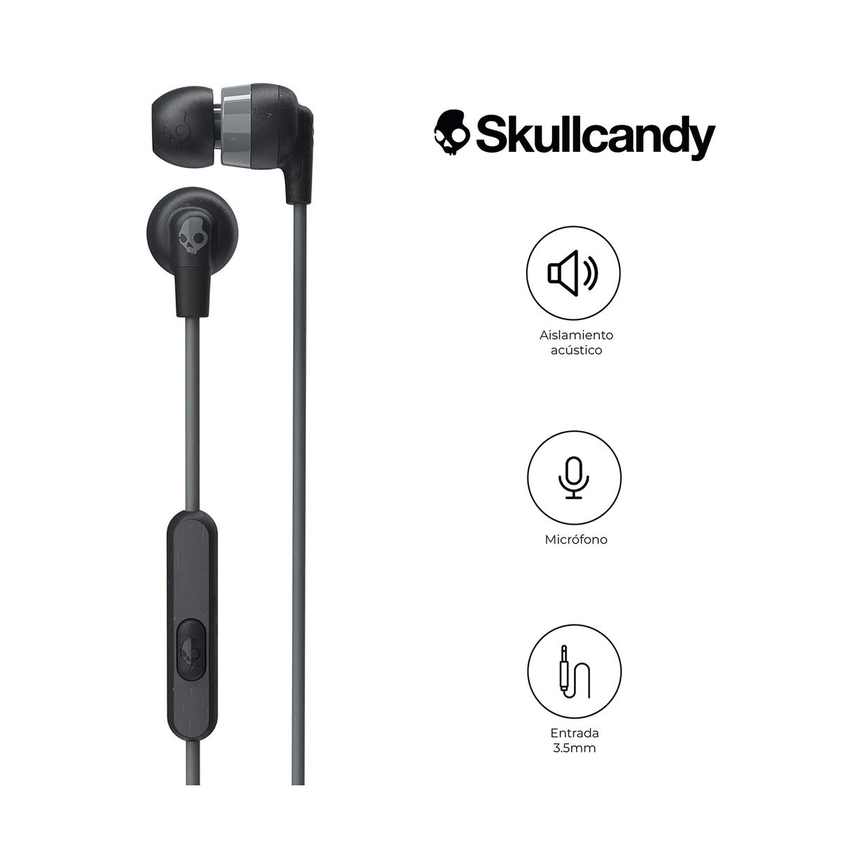 SKULLCANDY - Audifonos Skullcandy Inkd+  S2Imy Con Cable Y Microfono Negro