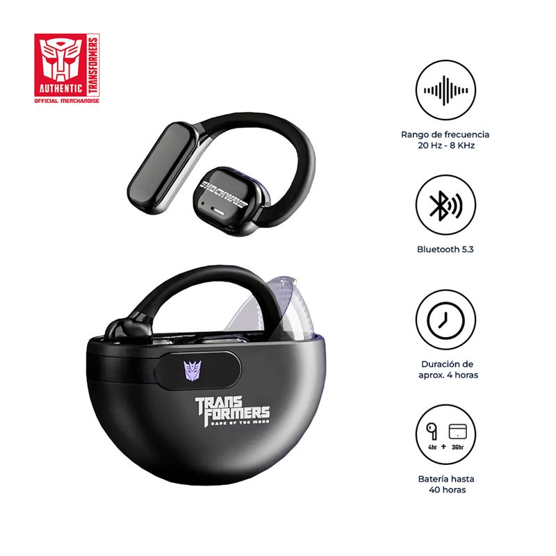 TRANSFORMERS - Audifonos Bluetooth Shockwave Open Free Tf-T09 40Hrs Silver