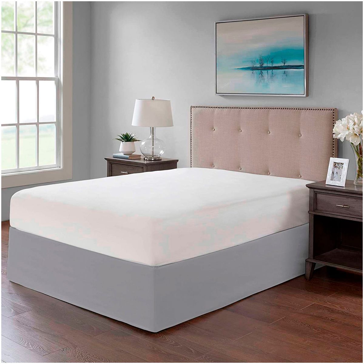 GENERICO - FALDON DE TARIMA QUEEN 152CM x 203CM MINIMAL DRILL 30CM GRIS CLARO