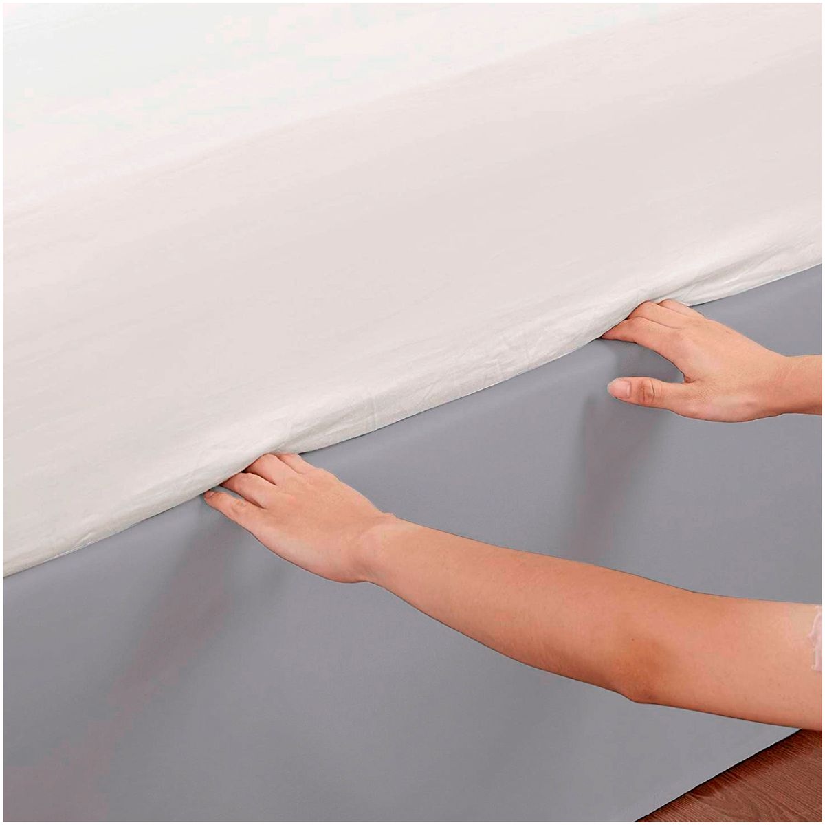 GENERICO - FALDON DE TARIMA QUEEN 152CM x 203CM MINIMAL DRILL 30CM GRIS CLARO