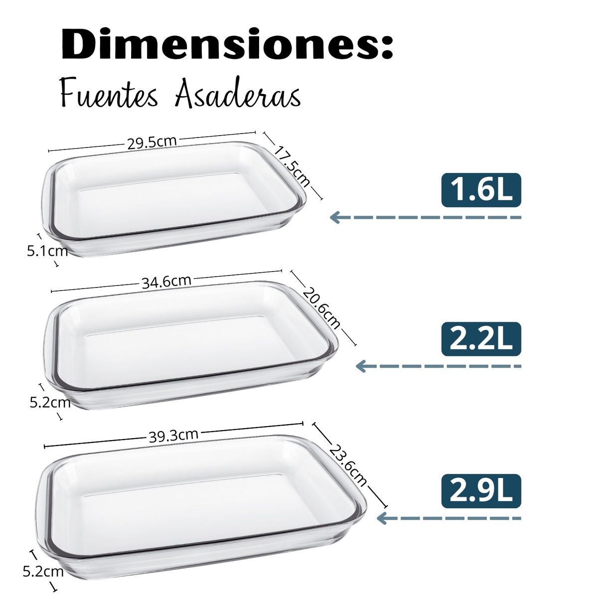 PENTHA - Fuente Bandeja para Horno de Vidrio Templado Marinex Set 3 Piezas