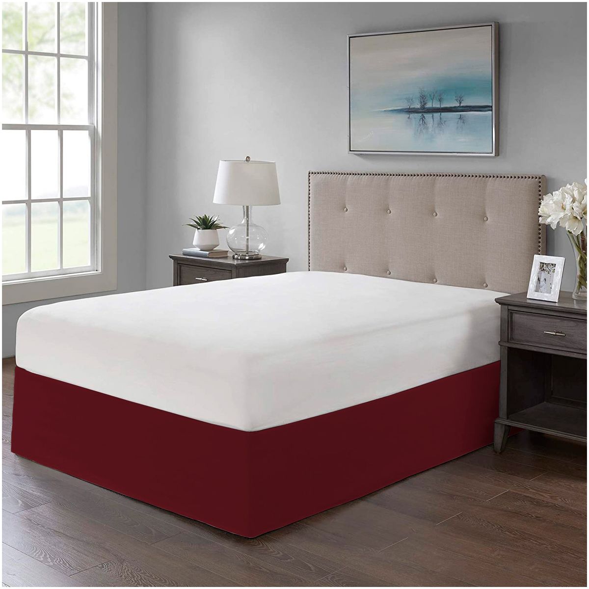 GENERICO - FALDON DE TARIMA QUEEN 152CM x 203CM MINIMAL DRILL 30CM ROJO VINO