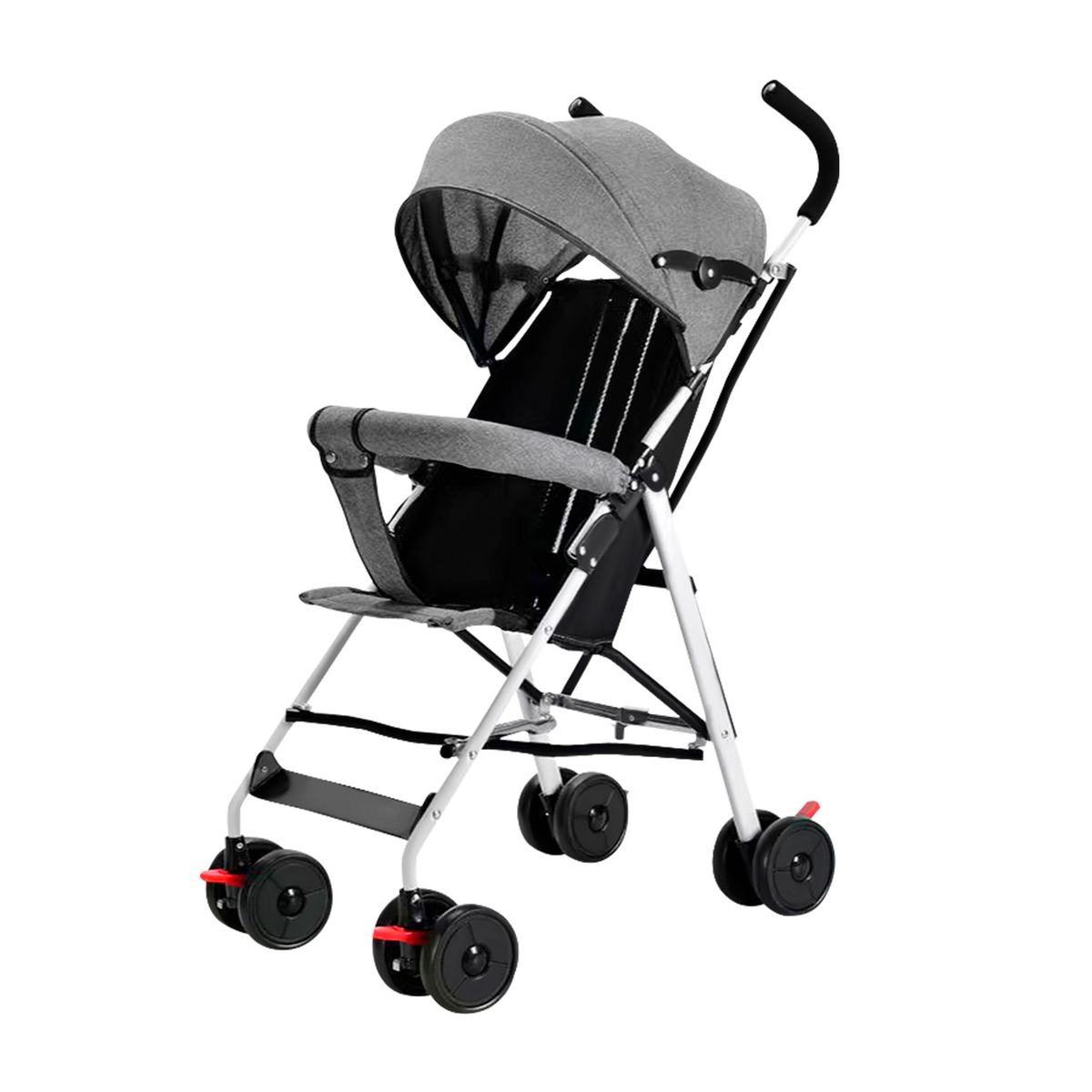 BUYPAL - Coche Baston Plegable con Capota y Ruedas 360°