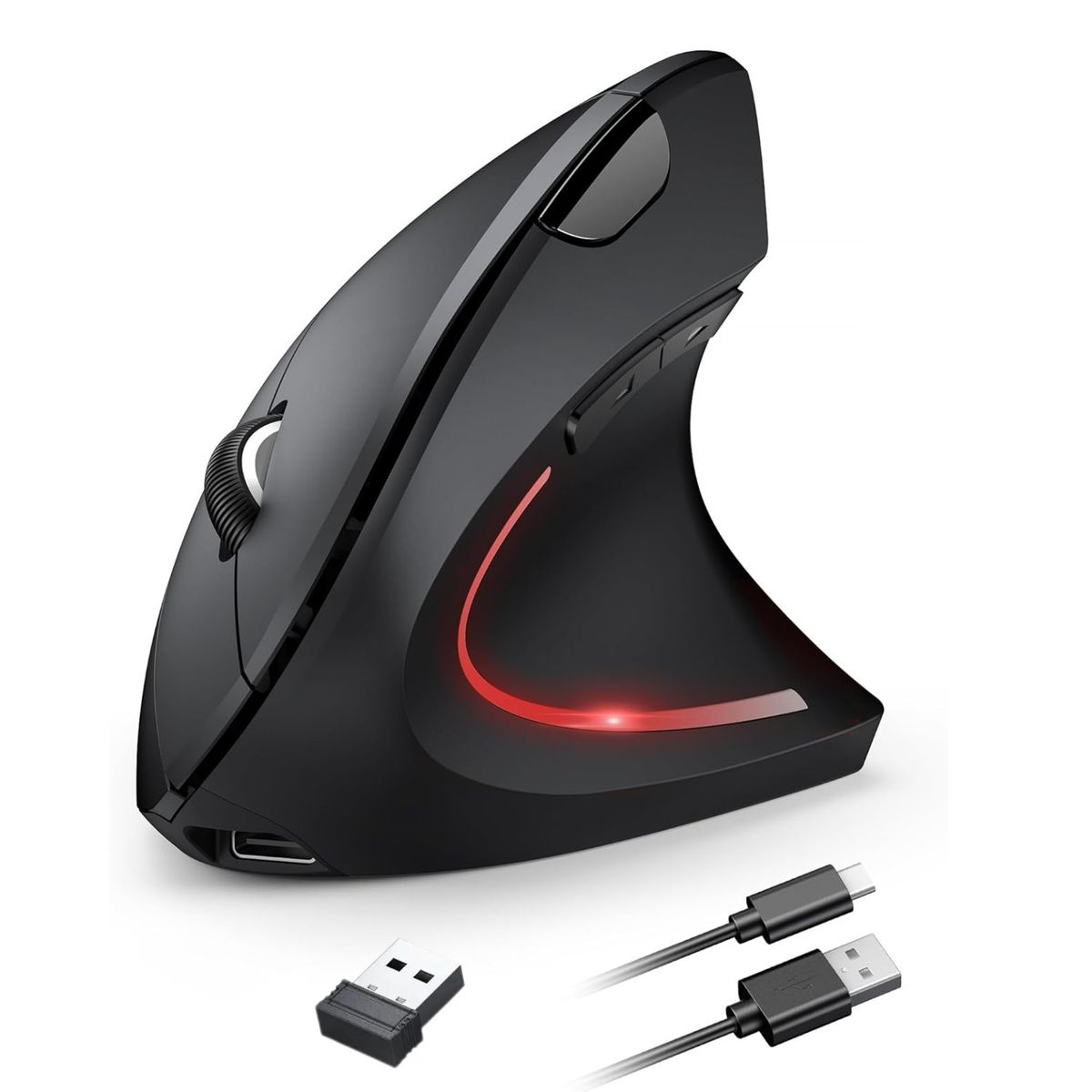 GENERICO - Mouse Vertical Ergonómico Usb Recargable Antifatiga 3600 Dpi Negro
