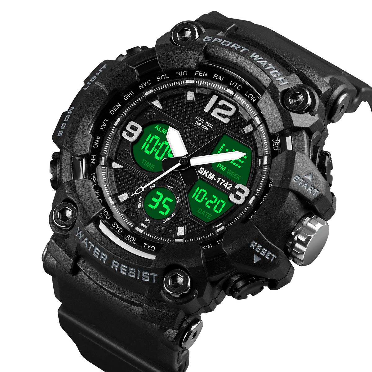 SKMEI - Reloj Skmei 1742 Negro DIGITAL ANALOGO Correa Silicona