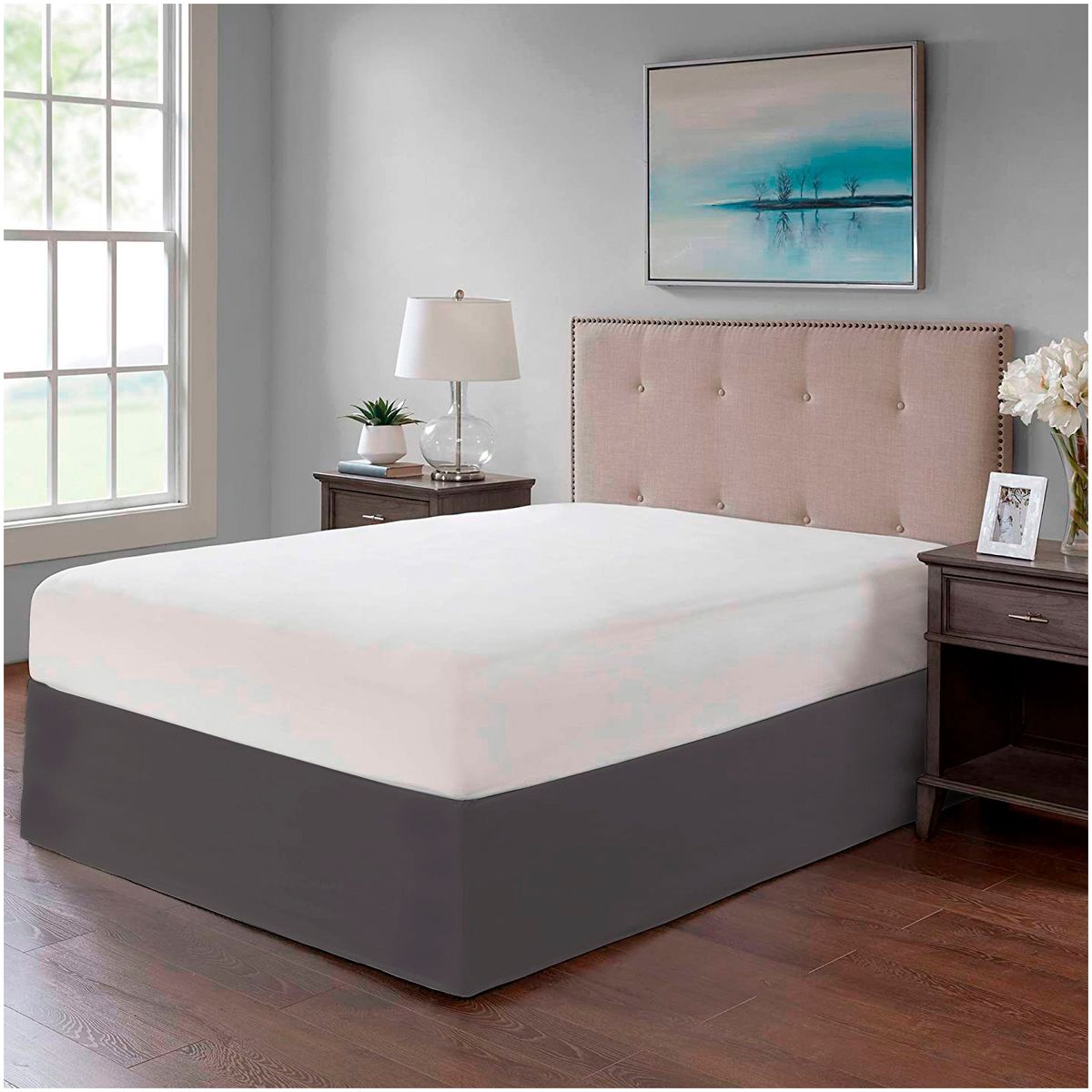 GENERICO - FALDON DE TARIMA QUEEN 152CM x 203CM MINIMAL DRILL 35CM GRIS OSCURO