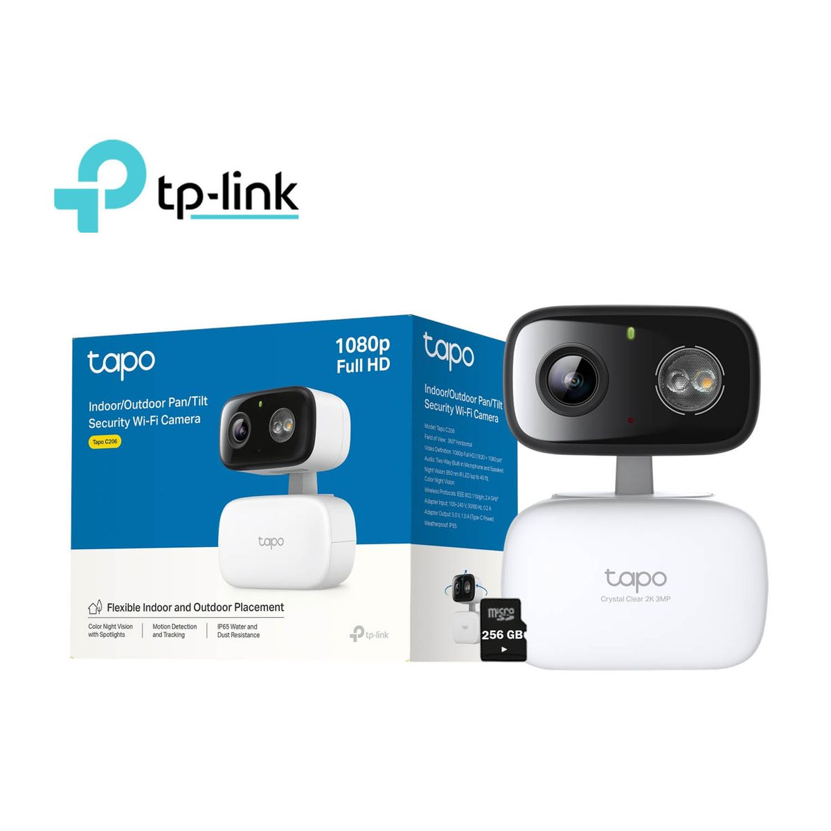 TP LINK - Cámara Seguridad Tp-Link Tapo C206 Full HD 2MP Audio 2vías Vision Noche Exterior 256GB
