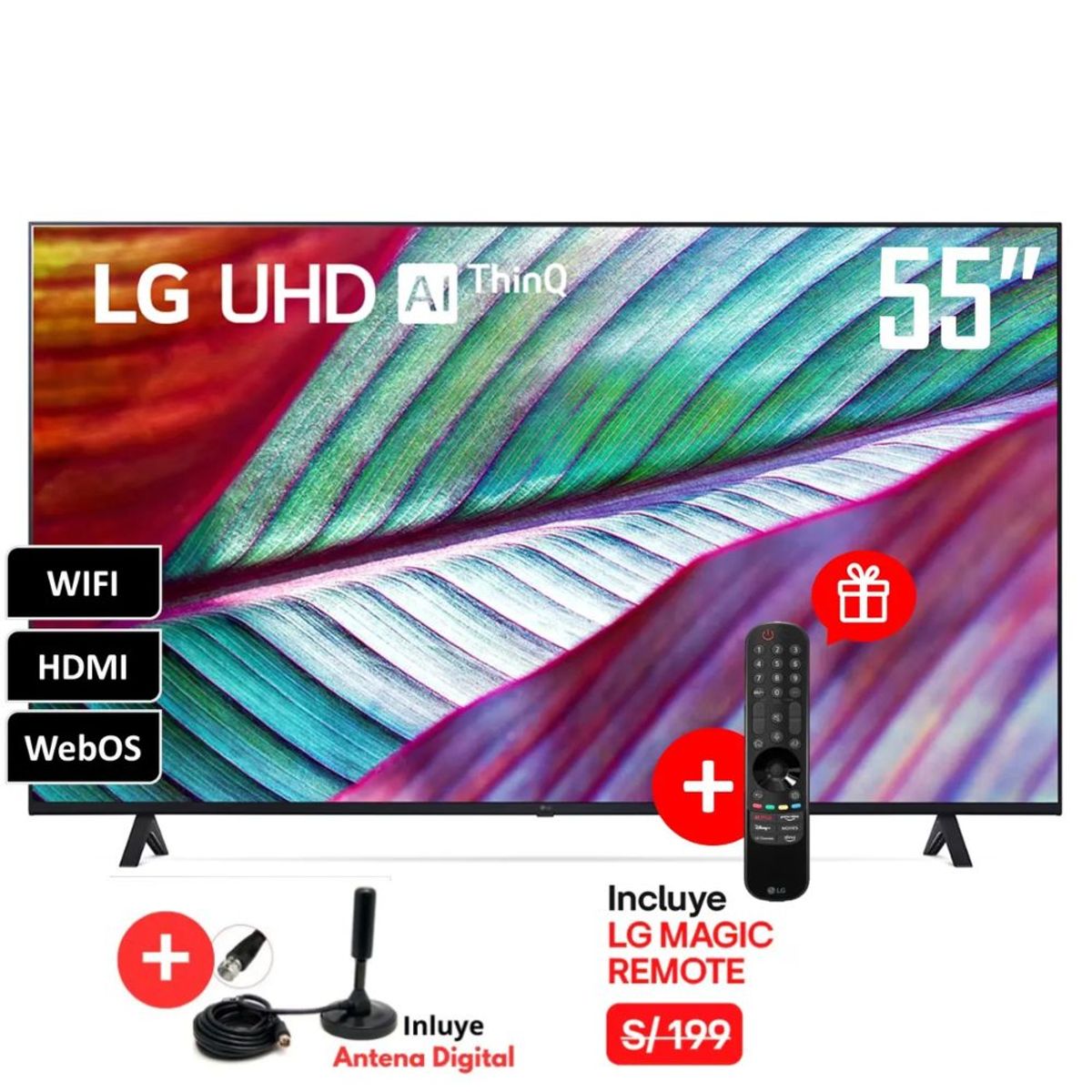 LG - Televisor LG 55 UHD 4K Smart TV THINQ AI 55UR8750PSA + Antena Digital