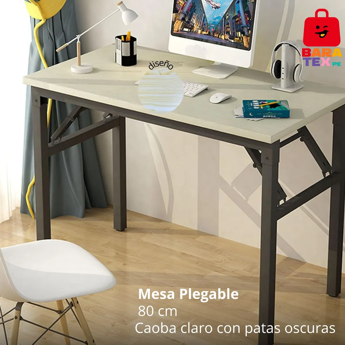 GENERICO - Mesas Plegables Para Entrenamiento En Casa Y Oficina Centro esquinas redondas color caoba blanco