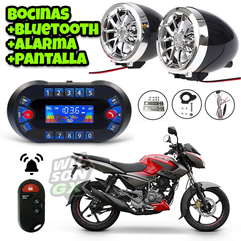 GENERICO - Kit Parlante Bocina Bluetooth Alarma p Moto Pantalla Control