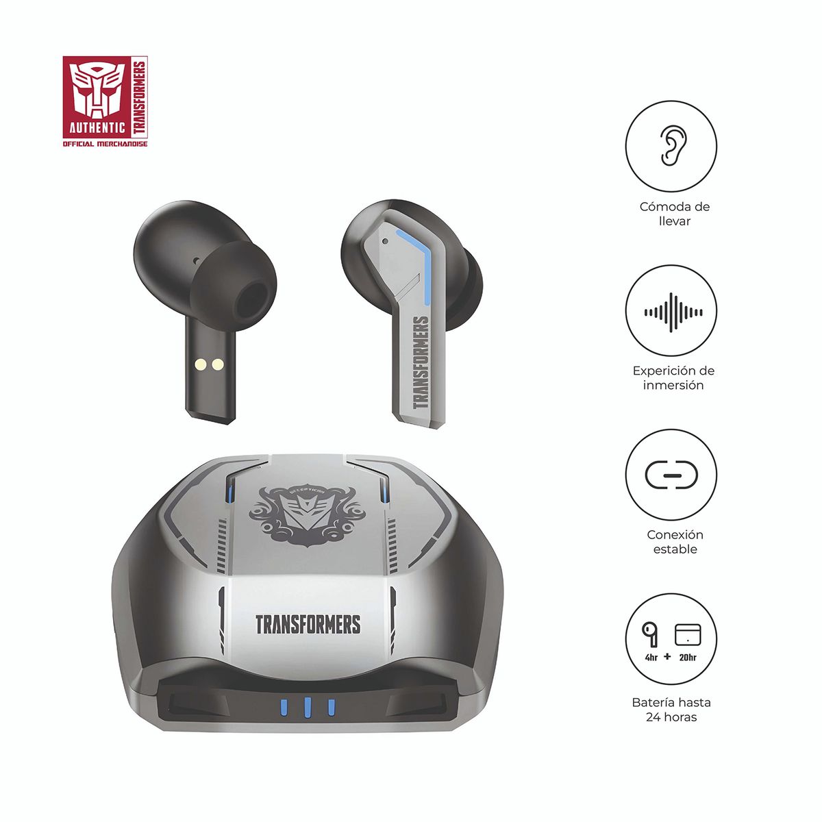 TRANSFORMERS - Audifonos Bluetooth Tws Decepticon Tf-T06 24Hrs Silver