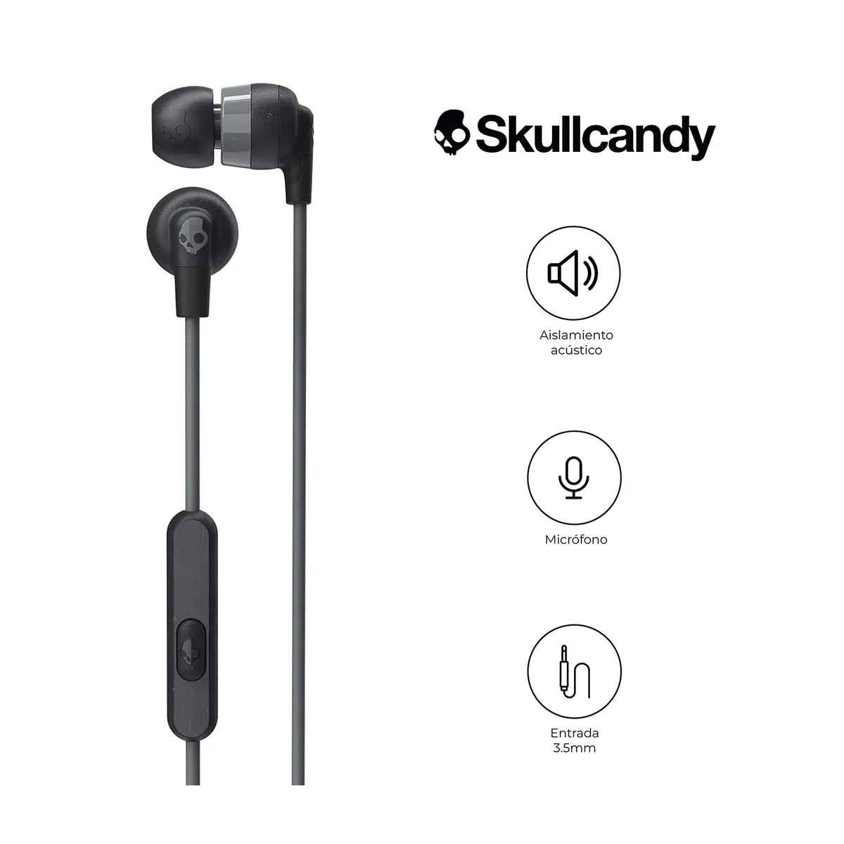 SKULLCANDY - Audifonos Skullcandy Inkd+  S2Imy Con Cable Y Microfono Negro