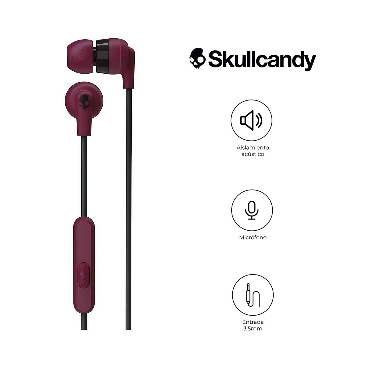 SKULLCANDY - Audifonos Skullcandy Inkd+  S2Imy Con Cable Y Microfono Guinda