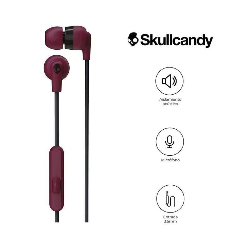 SKULLCANDY - Audifonos Skullcandy Inkd+  S2Imy Con Cable Y Microfono Guinda
