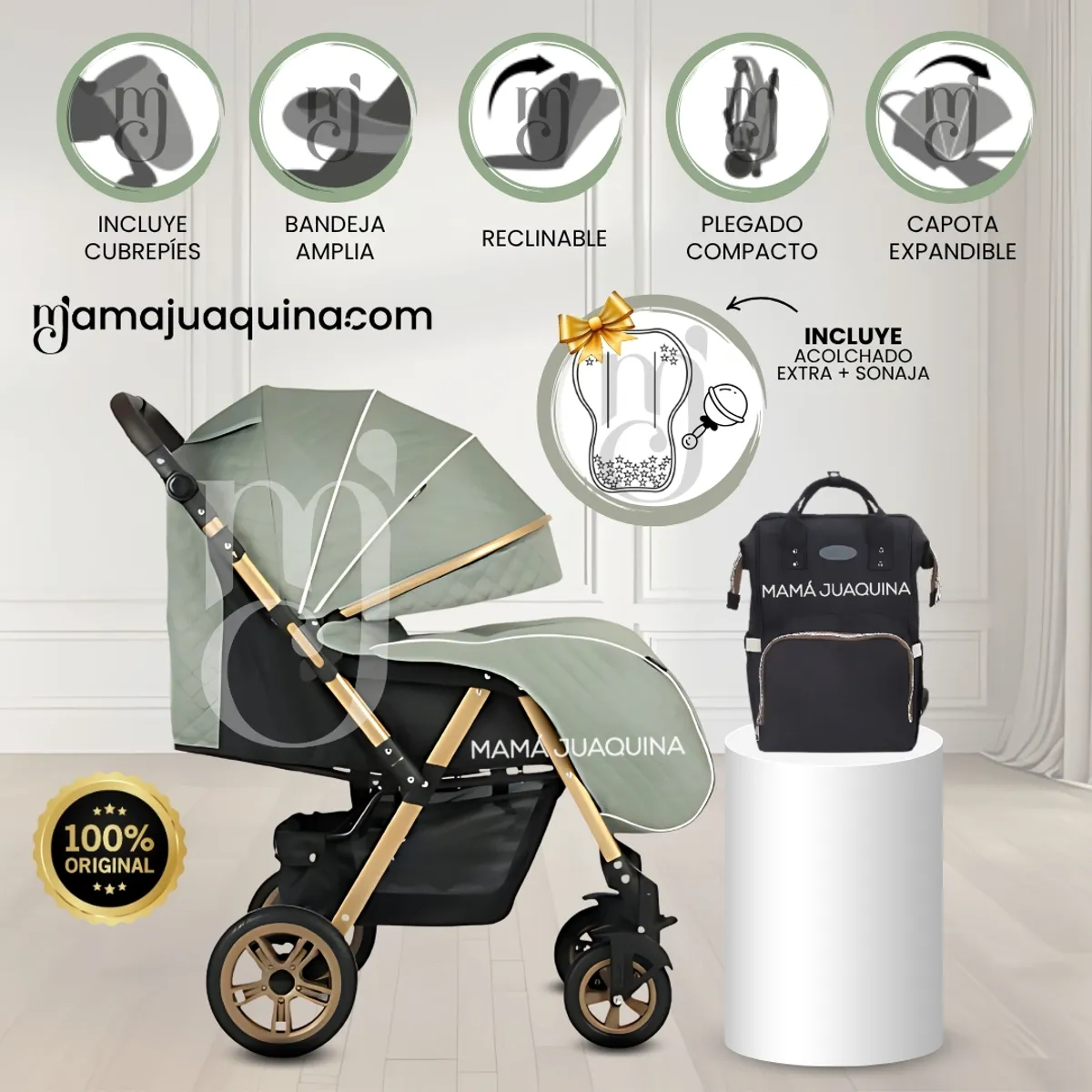 BABY - Coche Cuna de Lujo «VALEN PREMIUM» Green