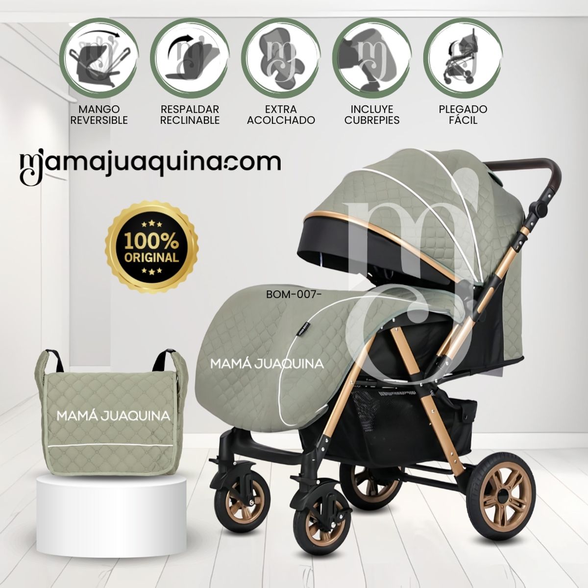 Baby - Coche Cuna de Lujo con Mochila Pañalera «TURQUIA II» Green