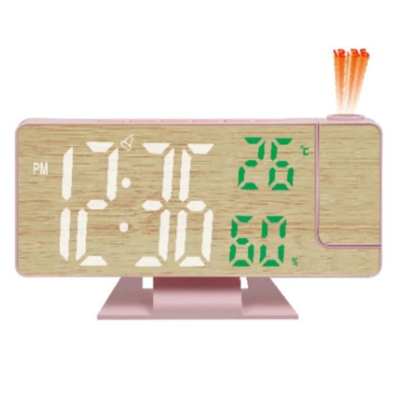 GENERICO - Reloj Digital Proyector Despertador de Hora Alarma Pantalla de Madera