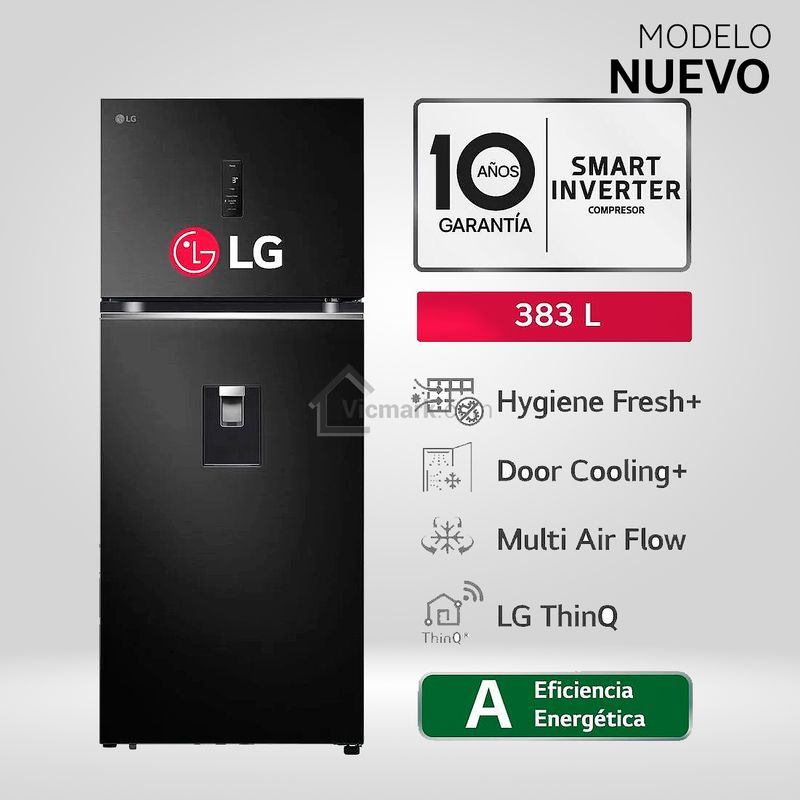 LG - Refrigeradora LG Top Freezer No Frost 383 L Con Fabricador de Hielo Negro Acero GT39AGD1