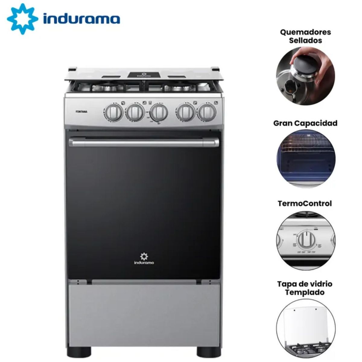 INDURAMA - Cocina Indurama de 4 Hornillas Fontana