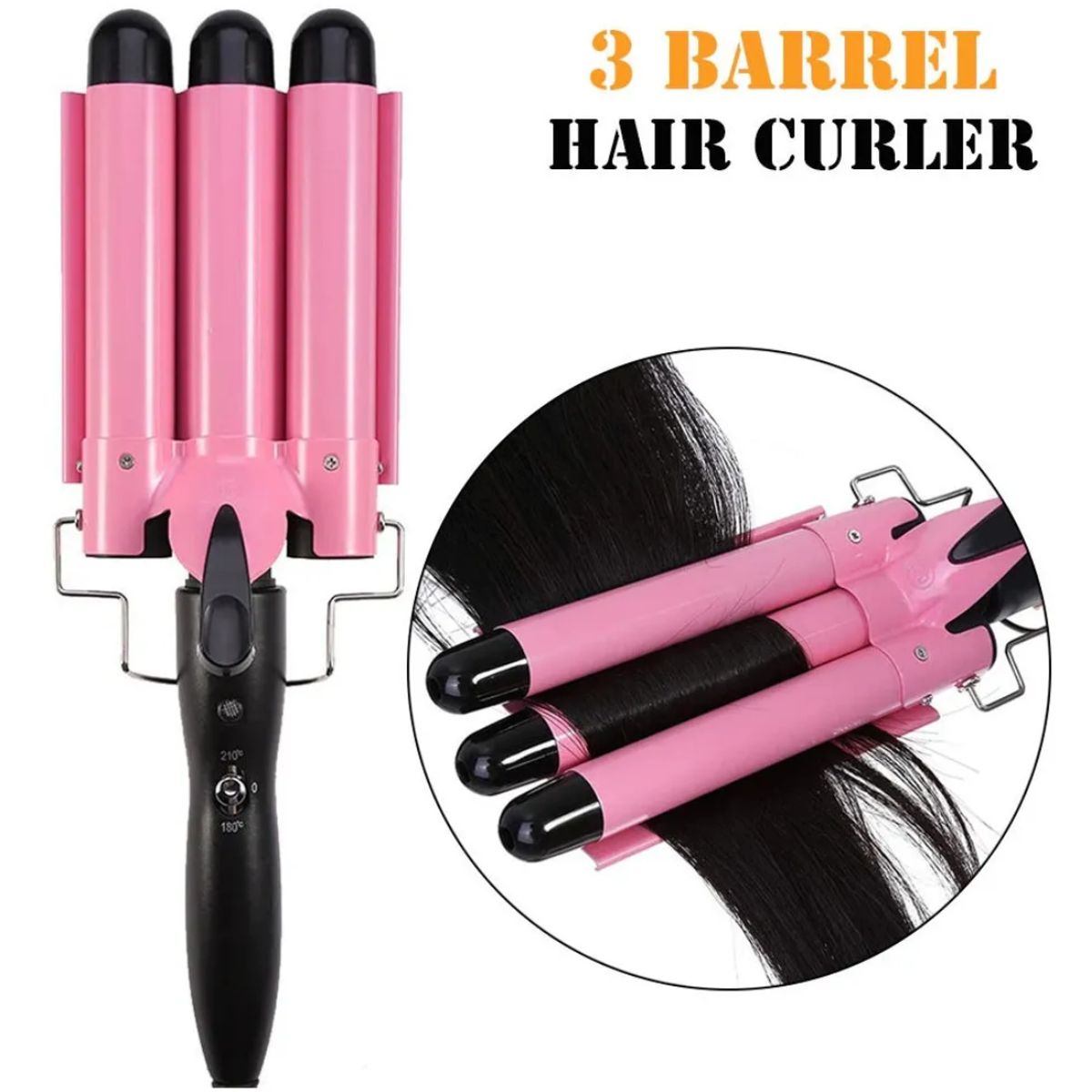 GENERICO - Rizador Profesional Ondulador de 3 Barriles para Cabello - Rosado