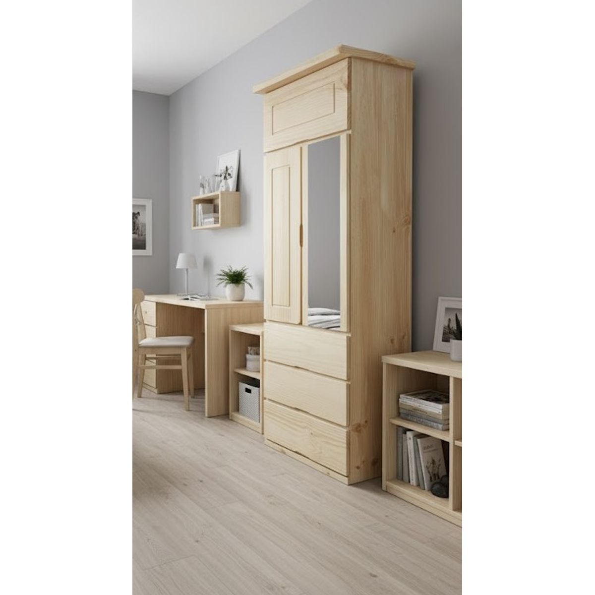 GENERICO - ROPERO EN PINO DE 60 CM COLOR NATURAL