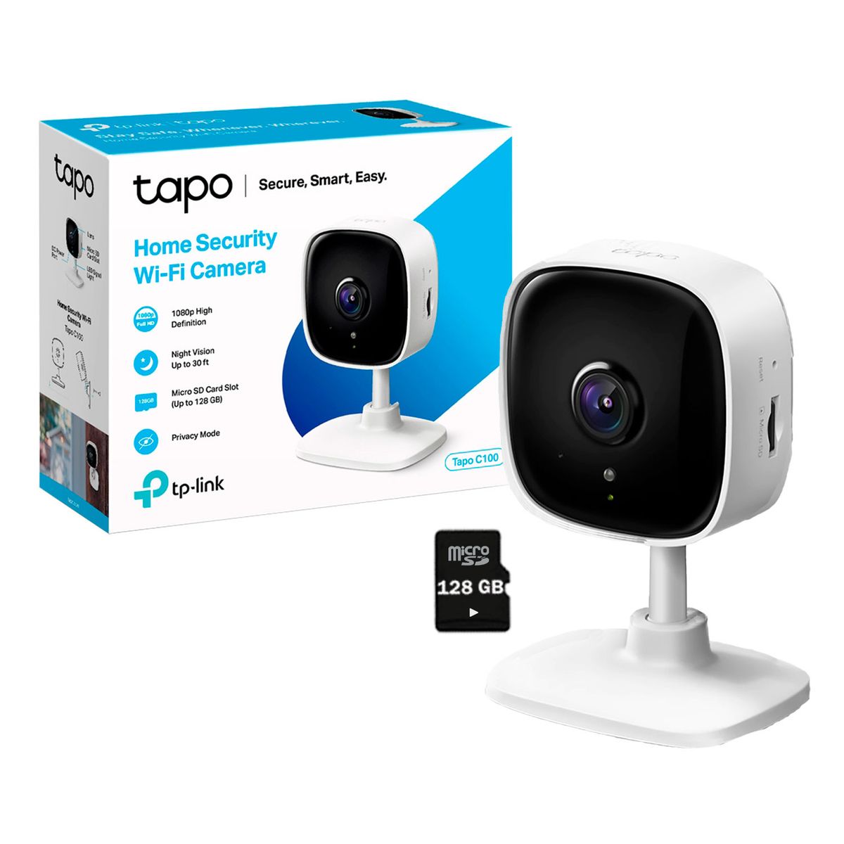 TP LINK - Tapo C100 1080P Cámara Seguridad Wi-Fi Interior SD 128GB