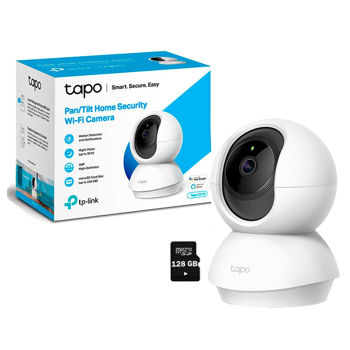 TP LINK - Tapo C210 3MP 2K Cámara Seguridad Wi-Fi 360° SD 128GB