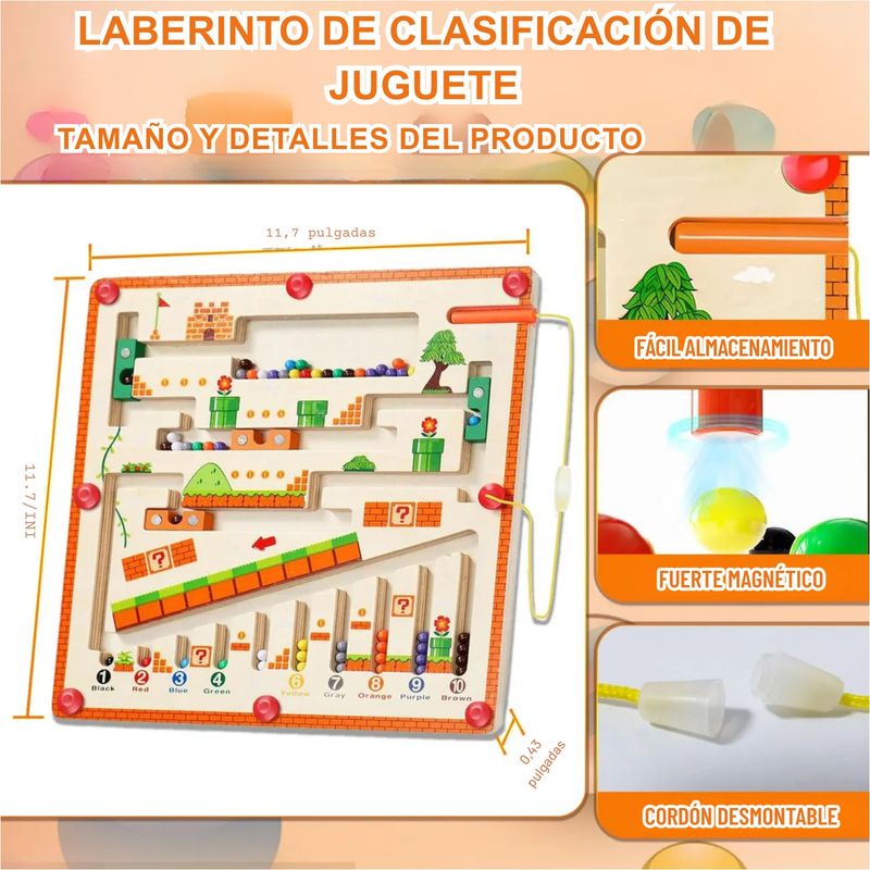 GENERICO - Juguete Educativo De Madera Laberinto Con Números Y Cuentas Madera