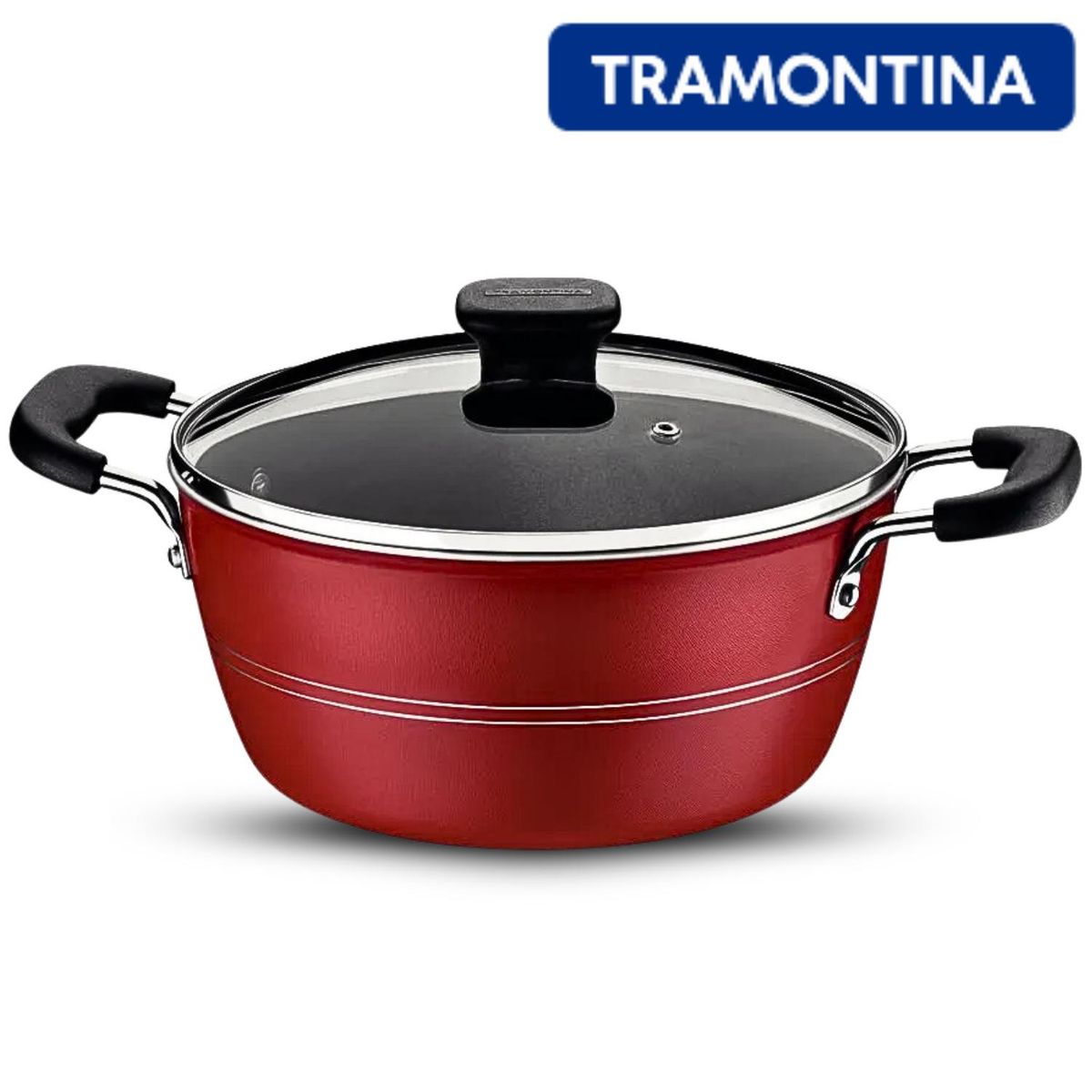 TRAMONTINA - Cacerola Tramontina Sicilia de aluminio con tapa, 24 cm, color rojo
