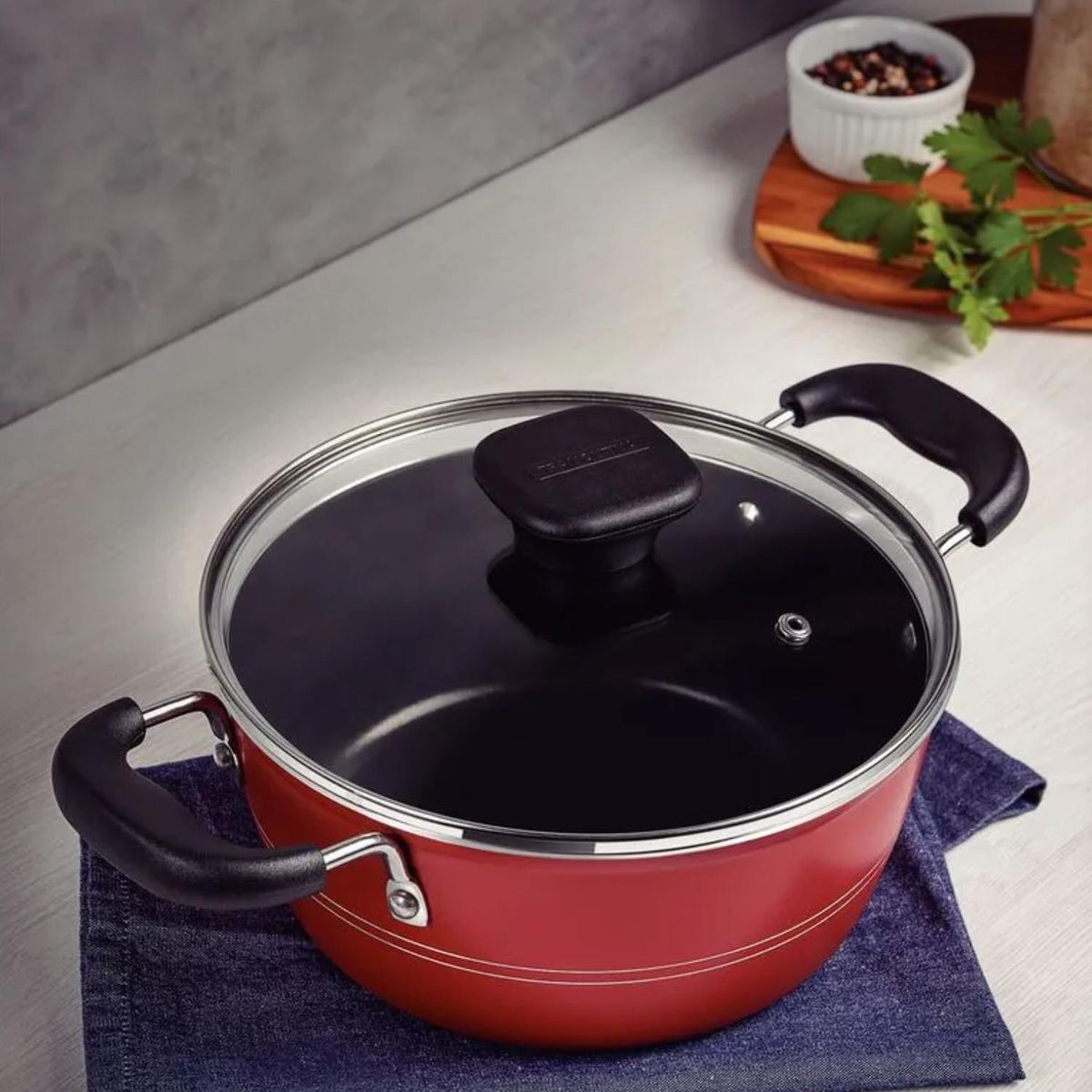 TRAMONTINA - Cacerola Tramontina Sicilia de aluminio con tapa, 24 cm, color rojo