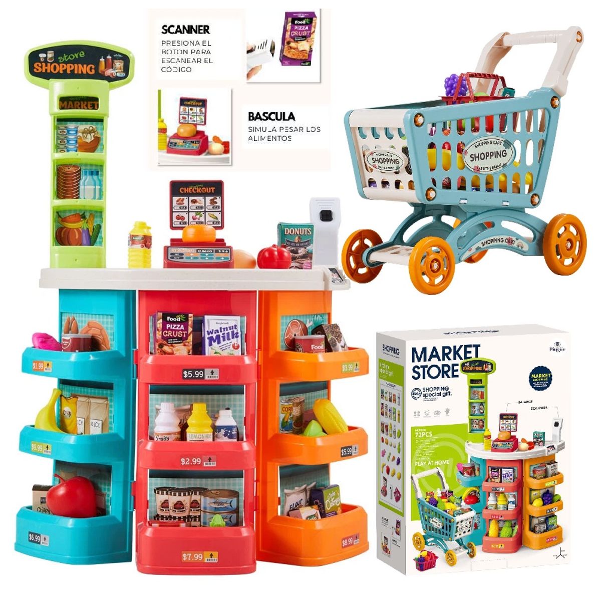 GENERICO - Minimarket Supermercado con Carrito Sonido 72 Piezas