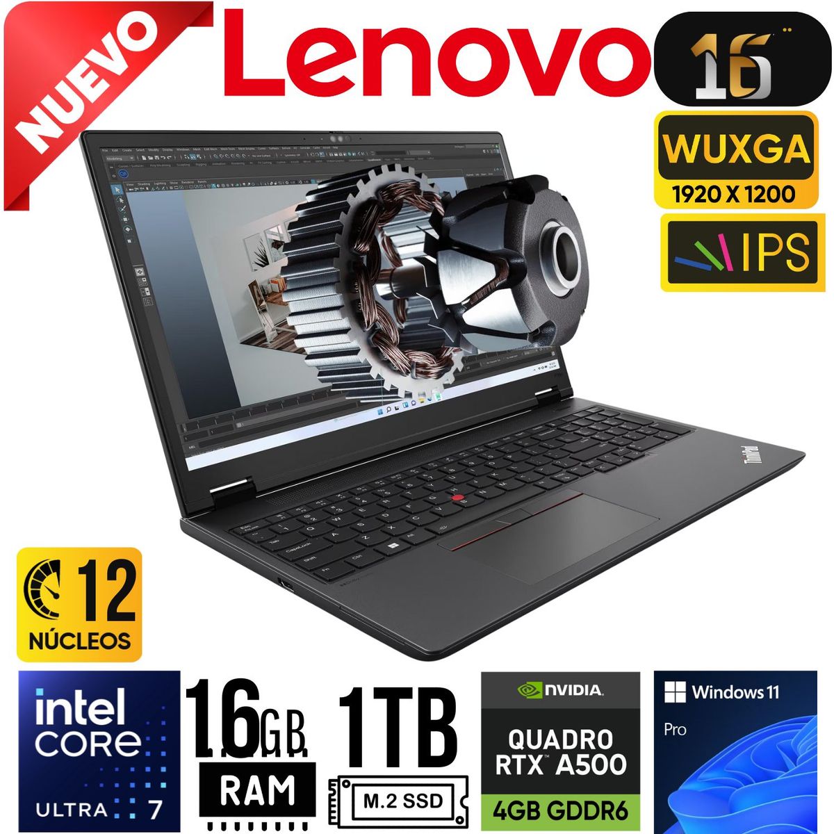 LENOVO - Laptop LENOVO ThinkPad P16v Gen 2 Ultra 7 155U 16" FHD RAM 32GB SSD 1TB NVIDIA RTX 500 4GB W11 PRO