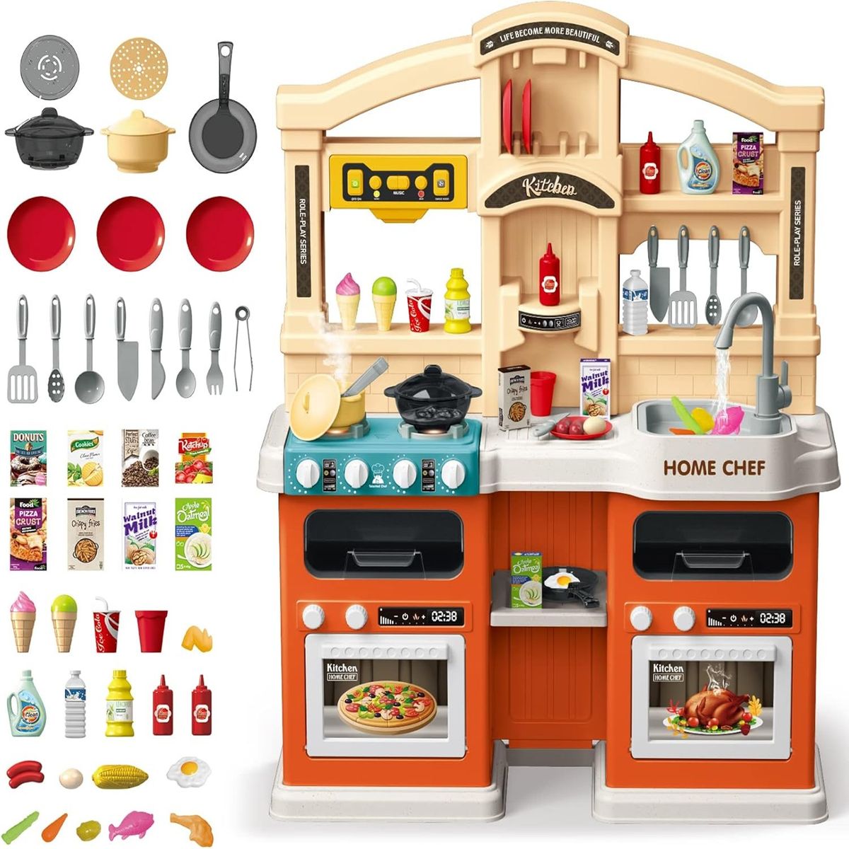 GENERICO - Juego de cocina con accesorios - Cocina de juguete funcional Rosado