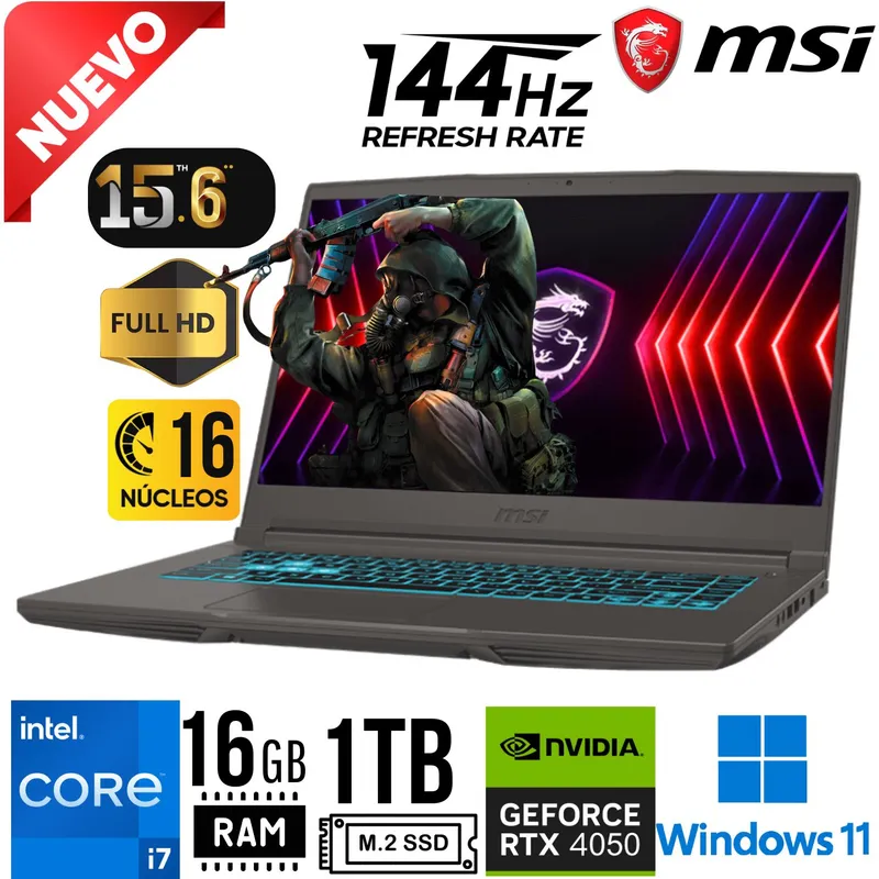 MSI - Laptop MSI Thin 15 B13VE 15,6" Core i7-13620H RAM 16GB SSD 512GB  RTX 4050 6GB W11 Home