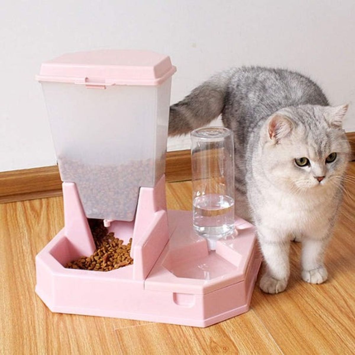 GENERICO - DISPENSADOR DE COMIDA Y AGUA PARA MASCOTAS L - ROSA