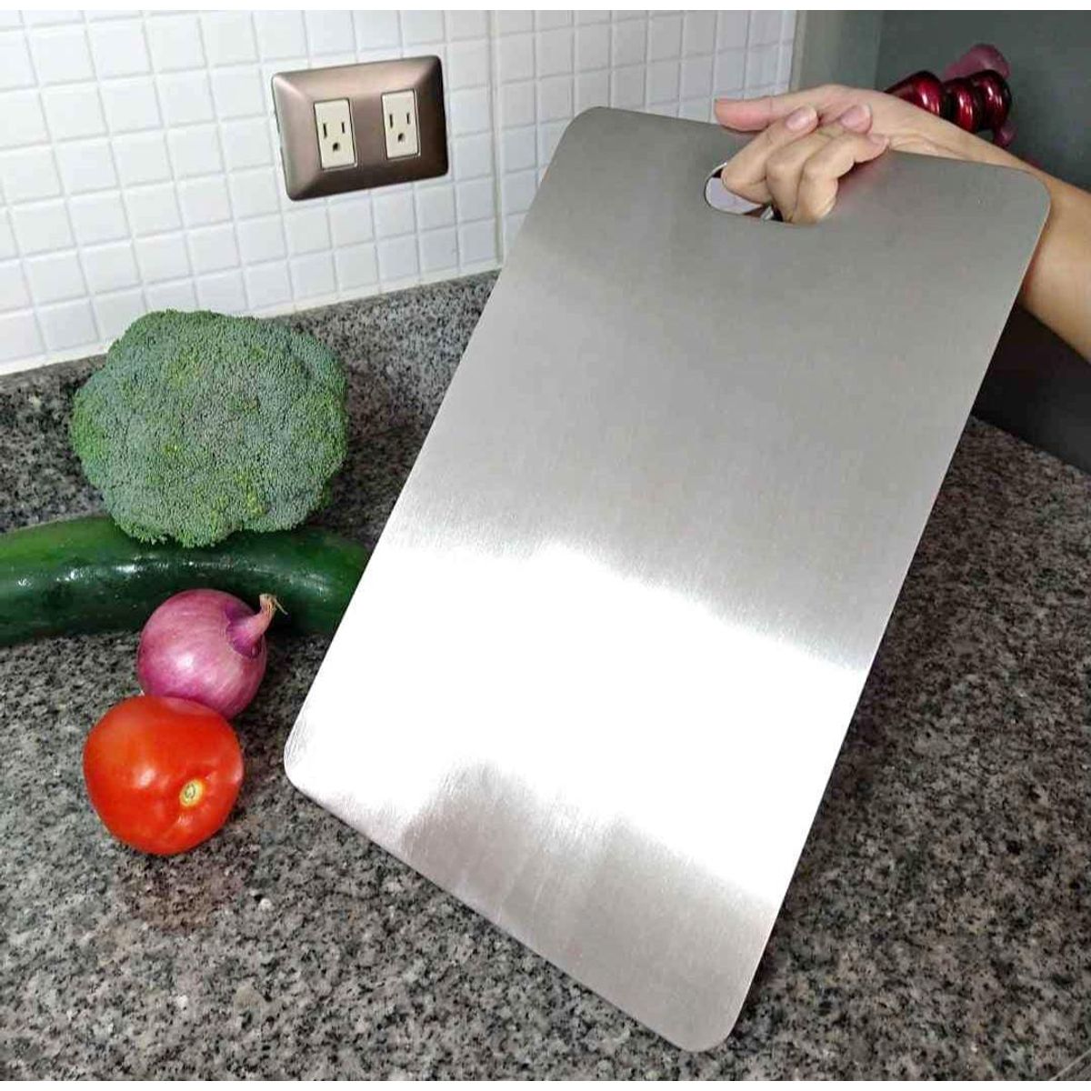 GENERICO - Tabla de picar en Acero inoxidable 25x15cm -REGALO