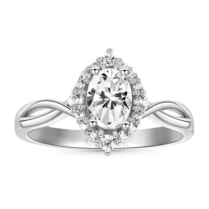 GENERICO - Anillo De Compromiso Con Halo Ovalado De Cuatro Puntas De Gnoce