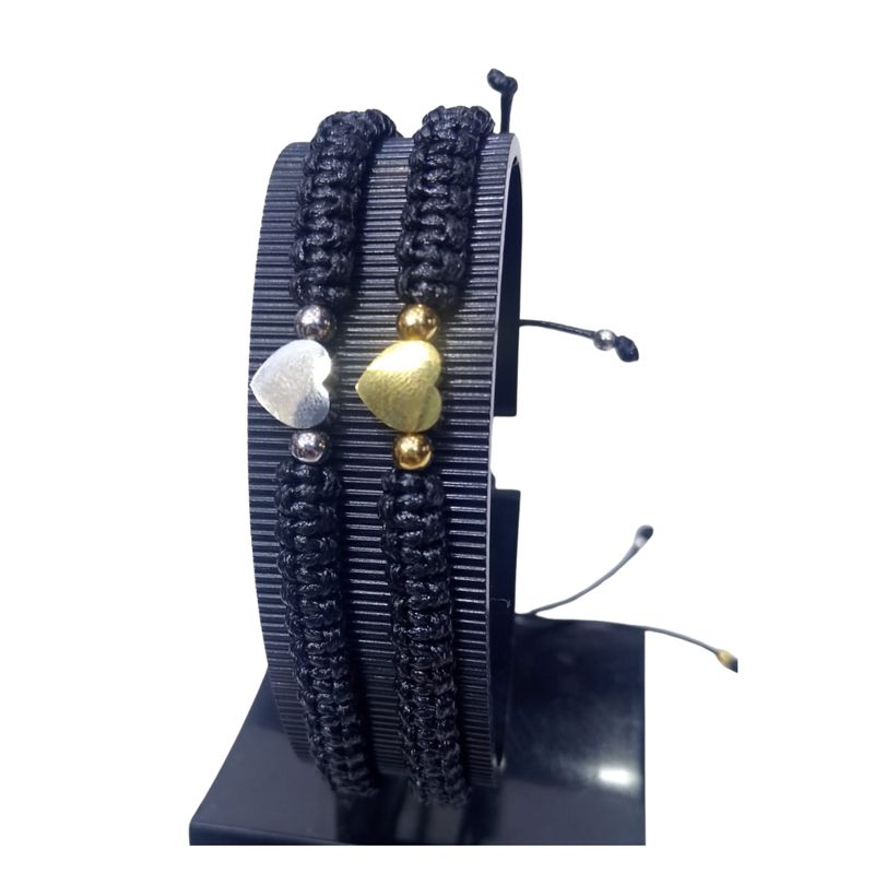 GENERICO - Set x2 Pulseras de Pareja Tejidas a Mano Steel Hearts Unisex