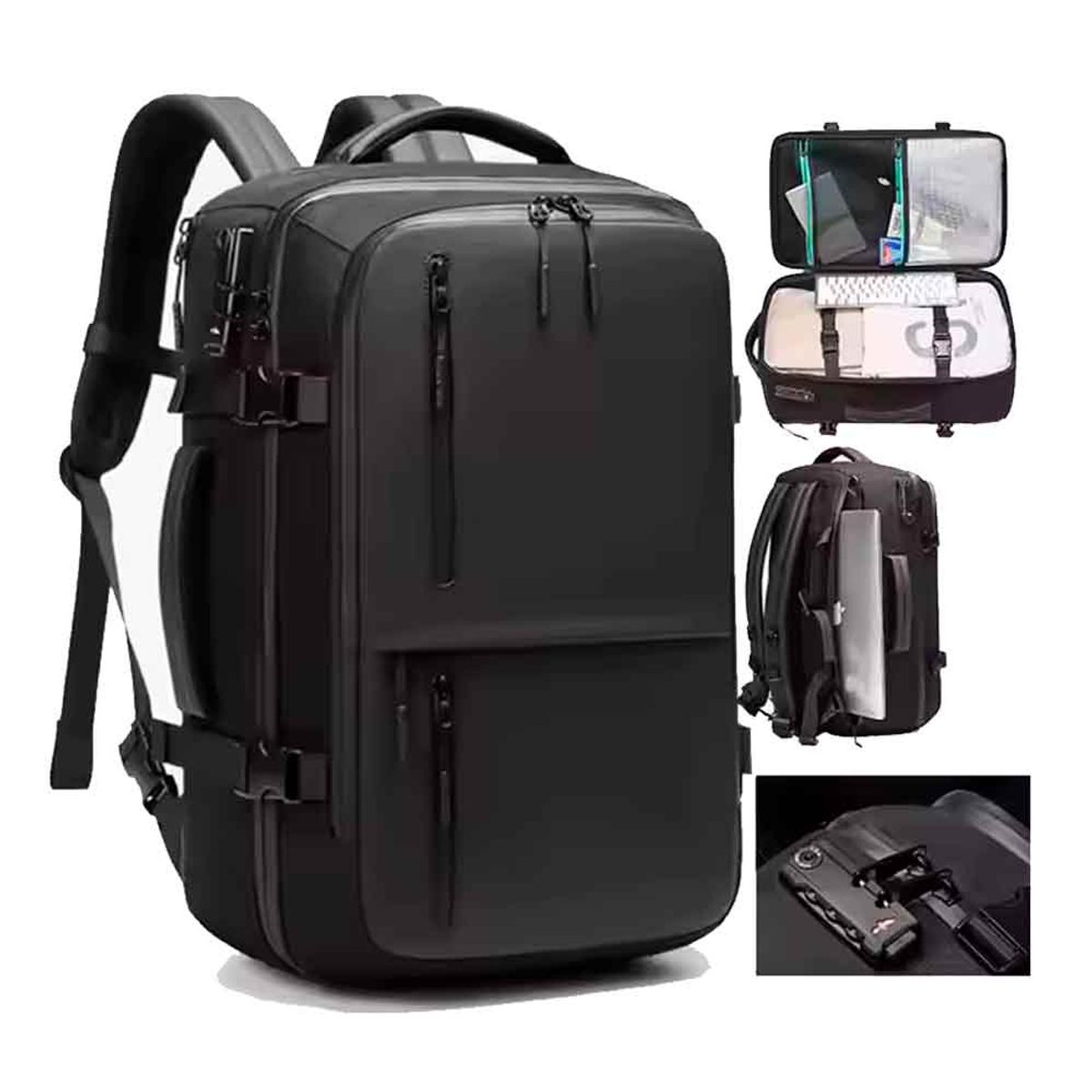 VARIOS - Mochila de Viaje Impermeable 180° Oxford Clave TSA Ajustab Negro Mod A