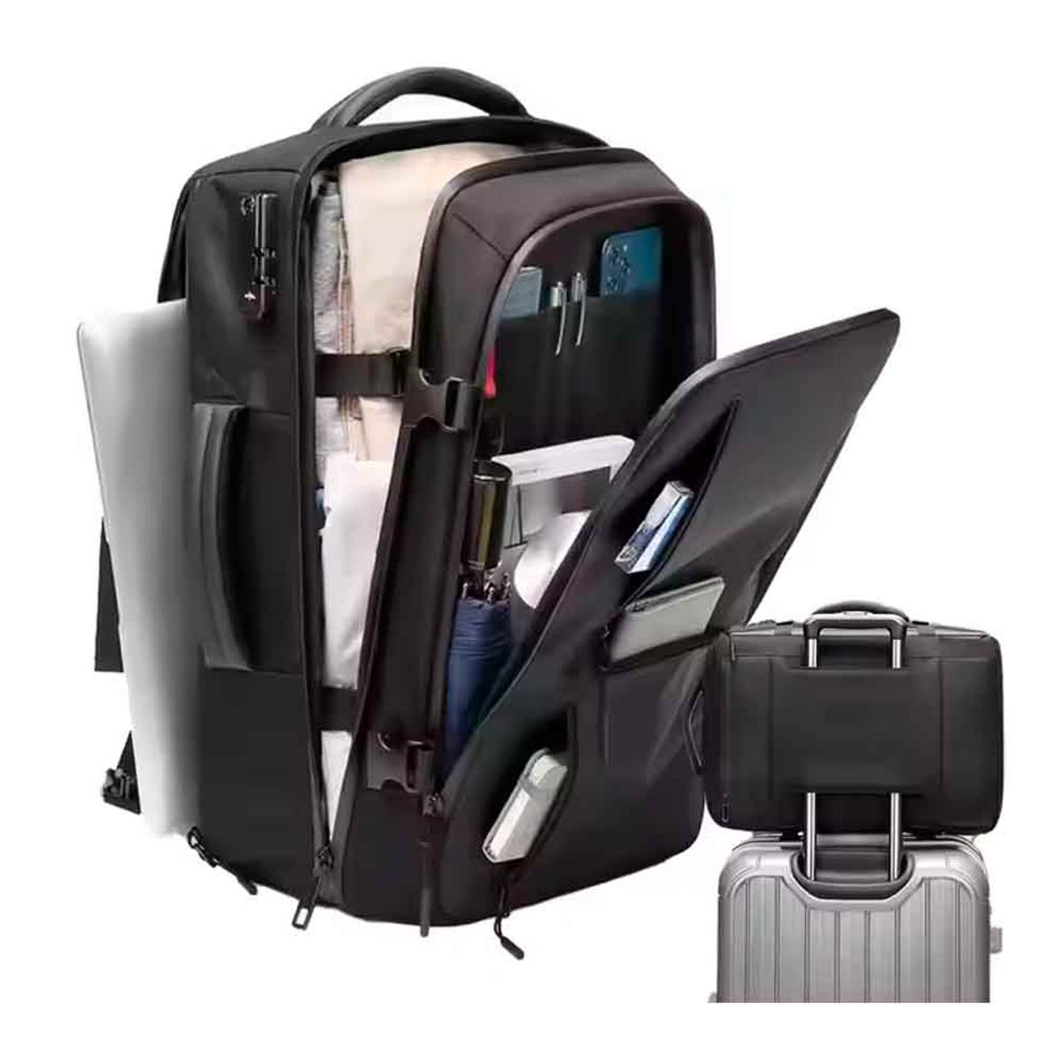 VARIOS - Mochila de Viaje Impermeable 180° Oxford Clave TSA Ajustab Negro Mod A